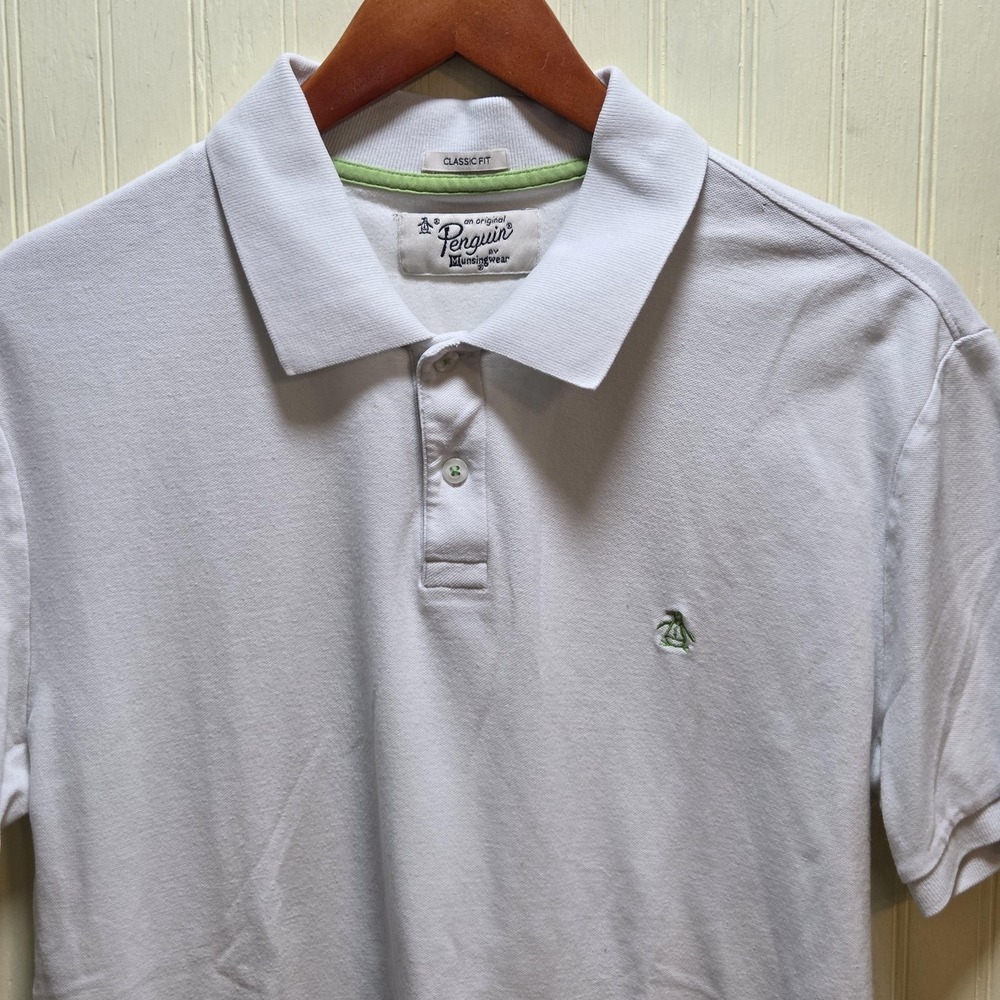 Original Penguin Polo Shirt Mens L White Classic Fit Solid Knit Embroidered Logo